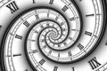 Abstract modern white spiral clock dial. Infinite time concept. Royalty Free Stock Photo