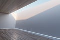 Abstract modern wooden and white concrete interior with ceiling opening with sky view. Mock up place on walls. Royalty Free Stock Photo