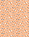 Abstract modest pattern with white, orange and blue polka dots on a light brown, beige background