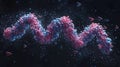 Abstract molecular helix with blue and pink particles, dynamic glowing elements, data flow, 3D rendering. Royalty Free Stock Photo