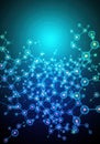 Abstract molecular network visualization with glowing blue and cyan lights in dark space Royalty Free Stock Photo