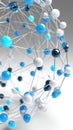 Abstract Molecular Structure with Blue, White, and Silver Spheres Royalty Free Stock Photo