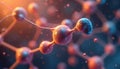 Abstract molecular structure with glowing spheres connected by lines. Warm orange, cool blue tones create sense of energy, Royalty Free Stock Photo