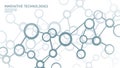 Abstract molecular structure network. Interconnected circular nodes form a complex system. Science, chemistry, and
