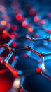 Abstract Molecular Structure with Red and Blue Bokeh Lights Background Royalty Free Stock Photo