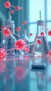 Abstract molecular structures, advanced lab equipment illustrate complex scientific research processes. Sophisticated analysis