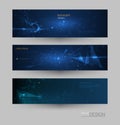 Abstract Molecules banner set with line, geometric, polygon. Vector design network background. Royalty Free Stock Photo
