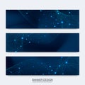 Abstract molecules banners set with lines, dots, circles, polygons. Vector design network communication background Royalty Free Stock Photo