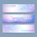 Abstract molecules banners set with lines, dots, circles, polygons. Vector design network communication background Royalty Free Stock Photo