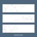 Abstract molecules banners set with lines, dots, circles, polygons. Vector design network communication background Royalty Free Stock Photo