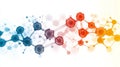 Abstract molecules are linked together using red, purple, and blue hues, set against a stark white backdrop Royalty Free Stock Photo
