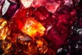 Abstract molten gemstone texture, radiant ruby and sapphire flows blending dynamically, bold and