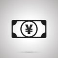 Abstract money banknote with JPY sign, simple black icon with shadow on gray