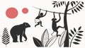 Abstract Monkeys on Tree Silhouette Vector Illustration, vector design Generative AI Royalty Free Stock Photo