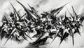 Abstract monochromatic artwork with sharp angular forms and dynamic brushstrokes creating a sense of movement Royalty Free Stock Photo