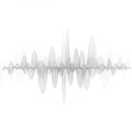 An abstract, monochromatic soundwave illustration with smooth, overlapping lines