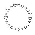 Abstract monochrome hand drawn vector round frame with hearts, perfect for valentine`s day design Royalty Free Stock Photo