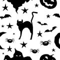 Abstract monochrome happy halloween seamless background.