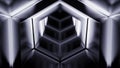 Abstract monochrome hexagon shapes creating effect of a tunnel. Design. Flying through neon frames. Royalty Free Stock Photo