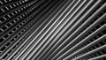 Abstract monochrome metal wire lines background, seamless loop. Motion. Black and white straight and crossed 3D lines.