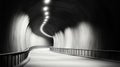Abstract monochrome tunnel curved walls surreal glowing pathway leading into darkness in futuristic conceptual design