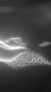 Abstract monochrome visualization of glowing white particles forming dynamic flowing waves on a dark background Royalty Free Stock Photo