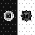 Abstract Monogram graceful template. Seamless pattern background. Calligraphic elegant logo design. Letter emblem sign D, F. Black