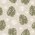 Abstract monstera seamless pattern. Background with hand drawn plant simple textures for print, banner, flyer. Vector illustration