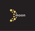 Abstract moon icon, orange circles on black background. Moon craters dotted logo template, flat abstract emblem. Concept