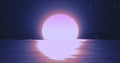 Abstract moon over water sea and horizon with reflections Royalty Free Stock Photo