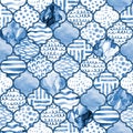 Abstract moroccan geometric seamless pattern in monochrome marine blue colors