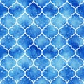 Abstract moroccan geometric seamless pattern in monochrome marine blue colors