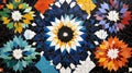 Abstract Mosaic Artwork Featuring Colorful Floral Designs Royalty Free Stock Photo