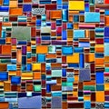 1284 Abstract Mosaic Tiles: A dynamic and vibrant background featuring abstract mosaic tiles in various shapes and colors, creat