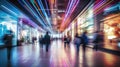 Abstract Motion Blur of Shoppers in a Modern Shopping Mall with Blurred Background