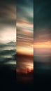 Abstract Motion Blur Sunset Triptych â Artistic Minimal Landscape With Warm Glow Royalty Free Stock Photo