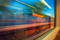 Abstract motion-blurred view from fast moving high speed train. Motion blur view from the window train. Concept traveling by rail