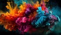 Abstract motion of multi colored ink creates futuristic underwater fantasy generated by AI