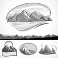 Abstract mountain and hills B/W symbol set Royalty Free Stock Photo