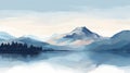 Abstract Mountain Landscape Canvas Painting With Mountain Lake