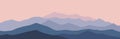 Abstract mountain landscape. Nature panorama background, pink blue sunrise scenery horizon wallpaper. Vector Royalty Free Stock Photo