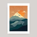 Abstract mountain landscape poster. Contemporary nature sun print design, boho minimalist wall decor. Vector