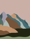 Abstract mountain landscape poster. Geometric landscape background in asian japanese style