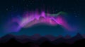 Abstract mountain night landscape with aurora borealis and stars. Northern colored lights in sky, polar natural glowing Royalty Free Stock Photo