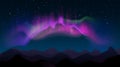 Abstract mountain night landscape with aurora borealis and stars. Northern colored lights in sky, polar natural glowing vector Royalty Free Stock Photo