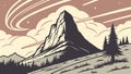 Abstract Mountain Peak with Swirling Clouds and Horizon, vector design Generative AI Royalty Free Stock Photo