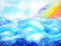 Abstract mountain watercolor painting landscape hand drawn design illustration