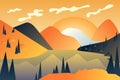 Abstract mountains landscape background in flat cartoon style