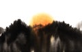 Abstract mounting landscape in a sunset or sunrise. Black silho