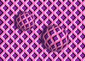 Abstract 3D movement optical illusion with moving balls in purple colours